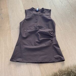 NWOT Athleta High Neck, Ruched Tank, Btown, Sz S